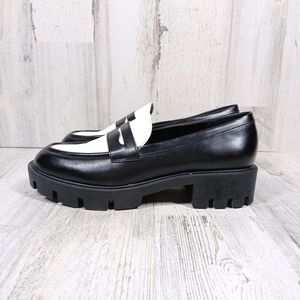 Nine West Maibel Black and White Chunky Platform Loafers Preppy #1234